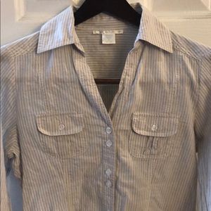 Charlotte Russe shirt white with gray stripes Sz S
